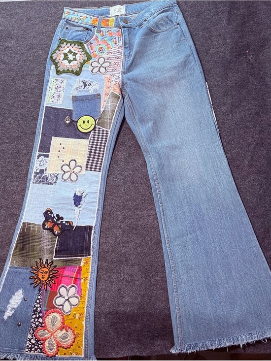 BDG Denim - BDG Women's Light Blue Jeans with Multicolor Patchwork